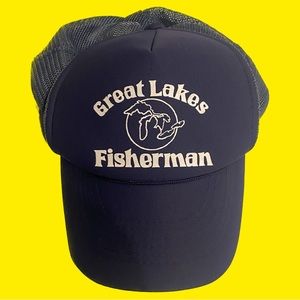 Vintage Great Lakes Fisherman Trucker Mesh Hat in Navy Blue